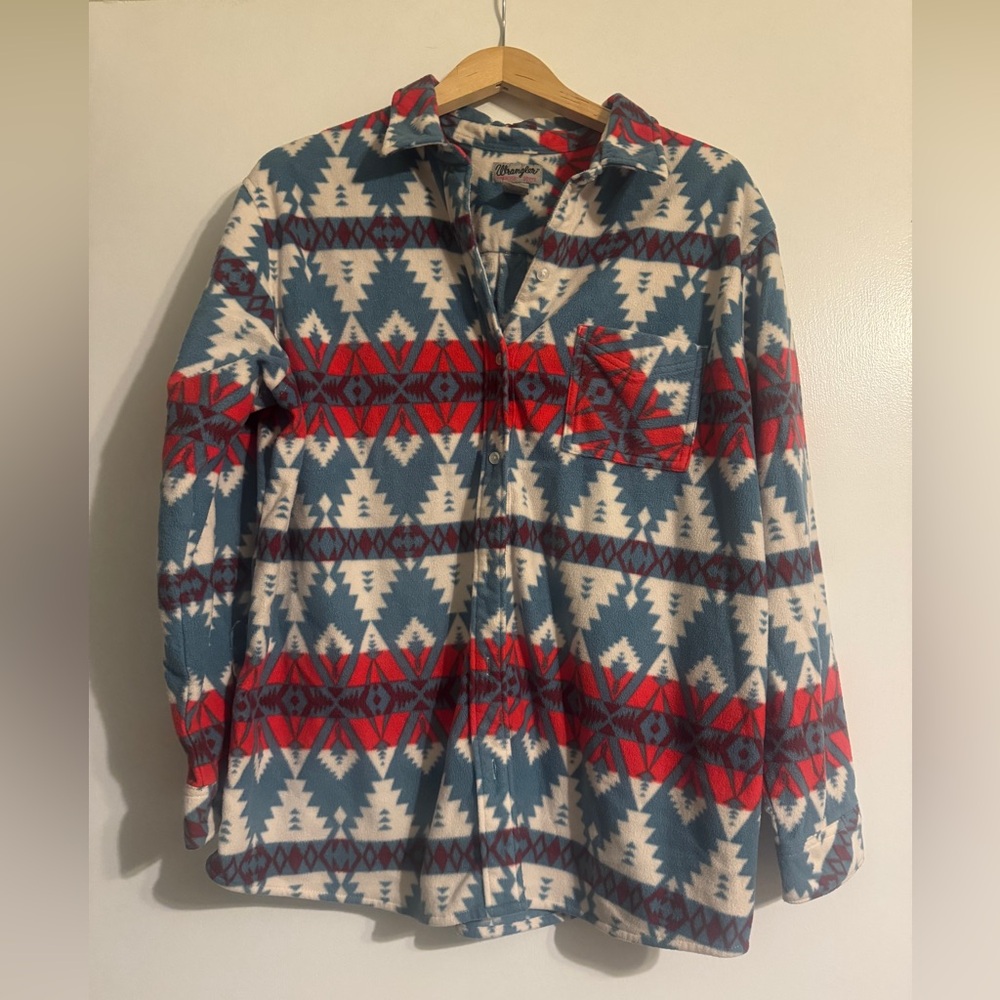 Wrangler Red and Blue Patterned Fleece Shacket